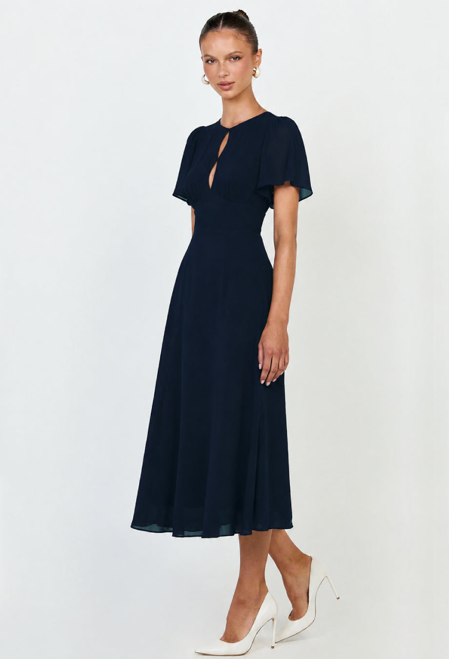 Corynn Short-Sleeve Midi Dress Navy Blue