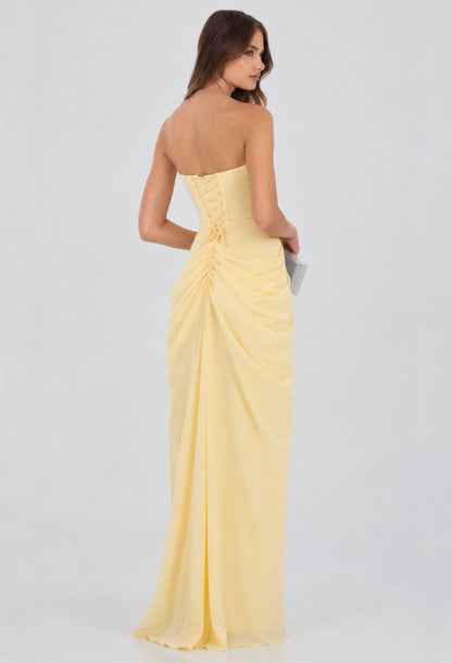 Cyra Light Yellow Chiffon Corset Maxi Dress