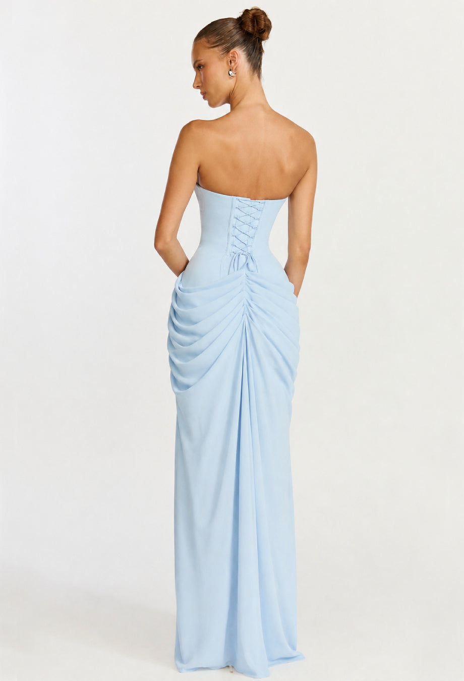 Cyra Light Blue Chiffon Corset Maxi Dress