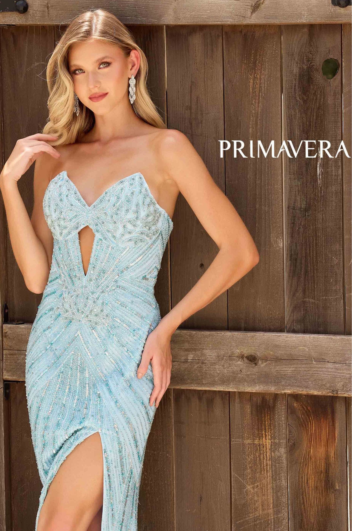 4309 Primavera Keyhole Strapless Beaded Long Dress