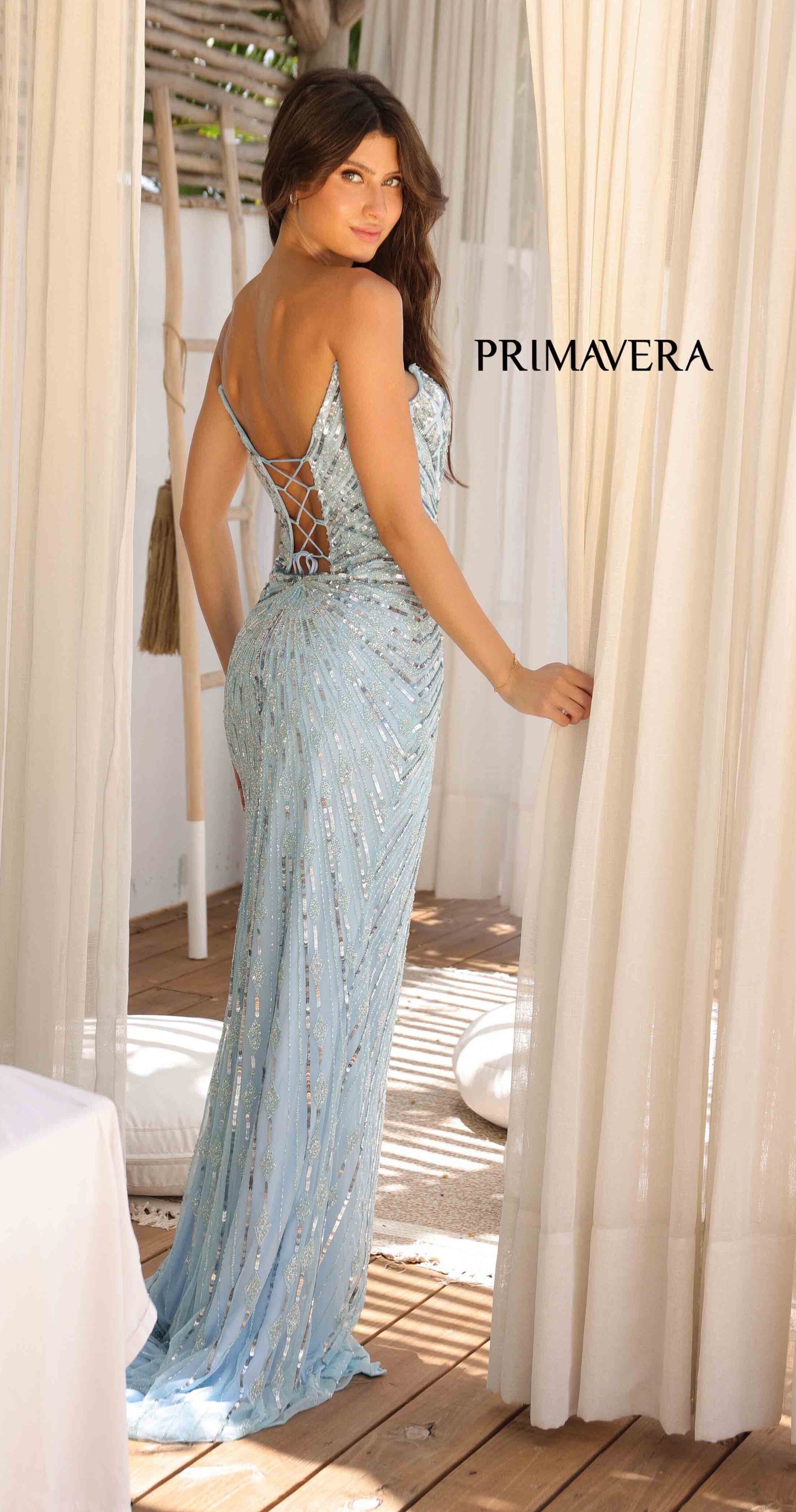 4301 Primavera Strapless Beaded V-Neck Gown