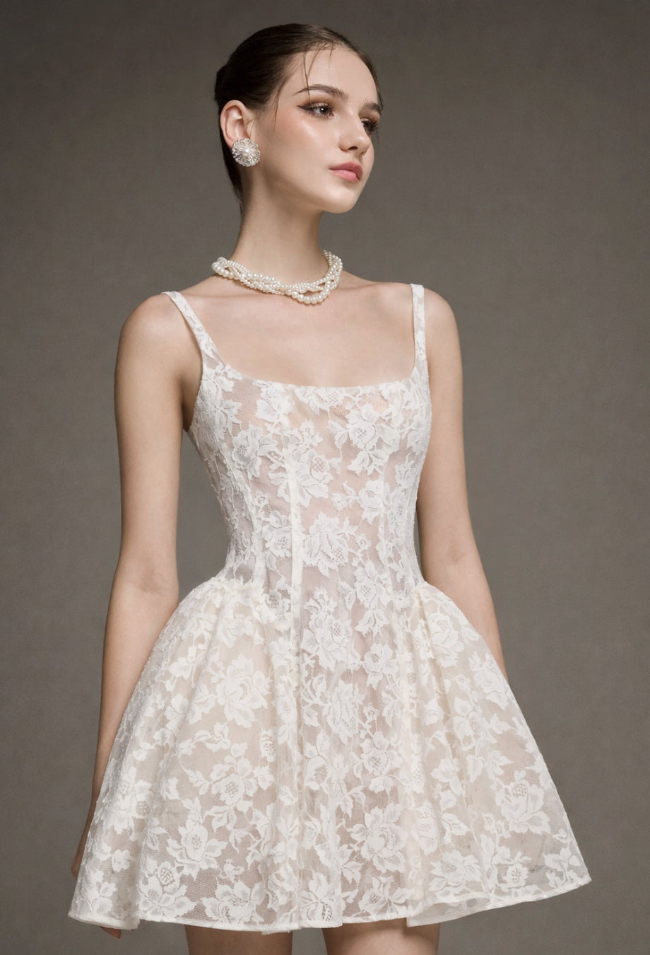Daisy Lace Mini Dress Ivory