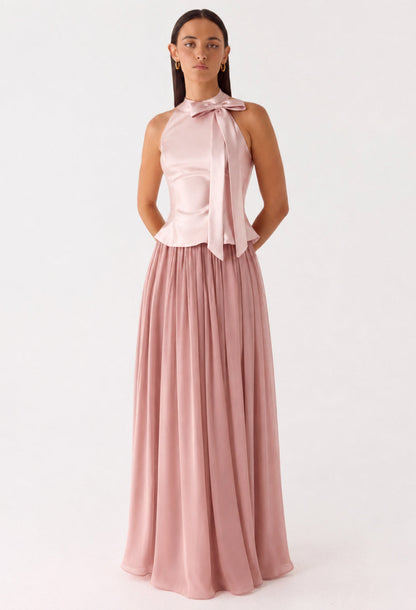Darcee Pink Choker-Neck Sleeveless Maxi Dress