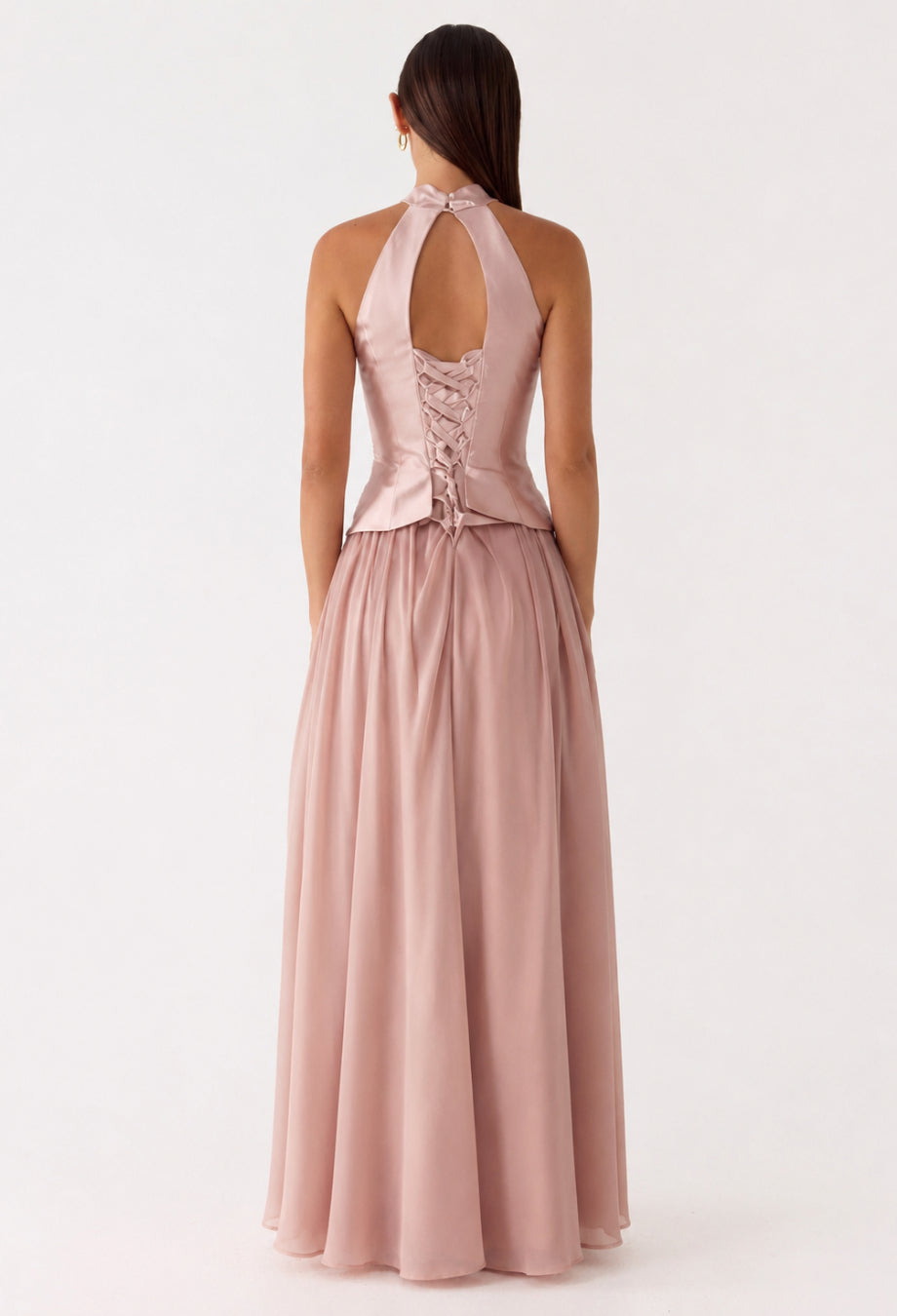 Darcee Pink Choker-Neck Sleeveless Maxi Dress