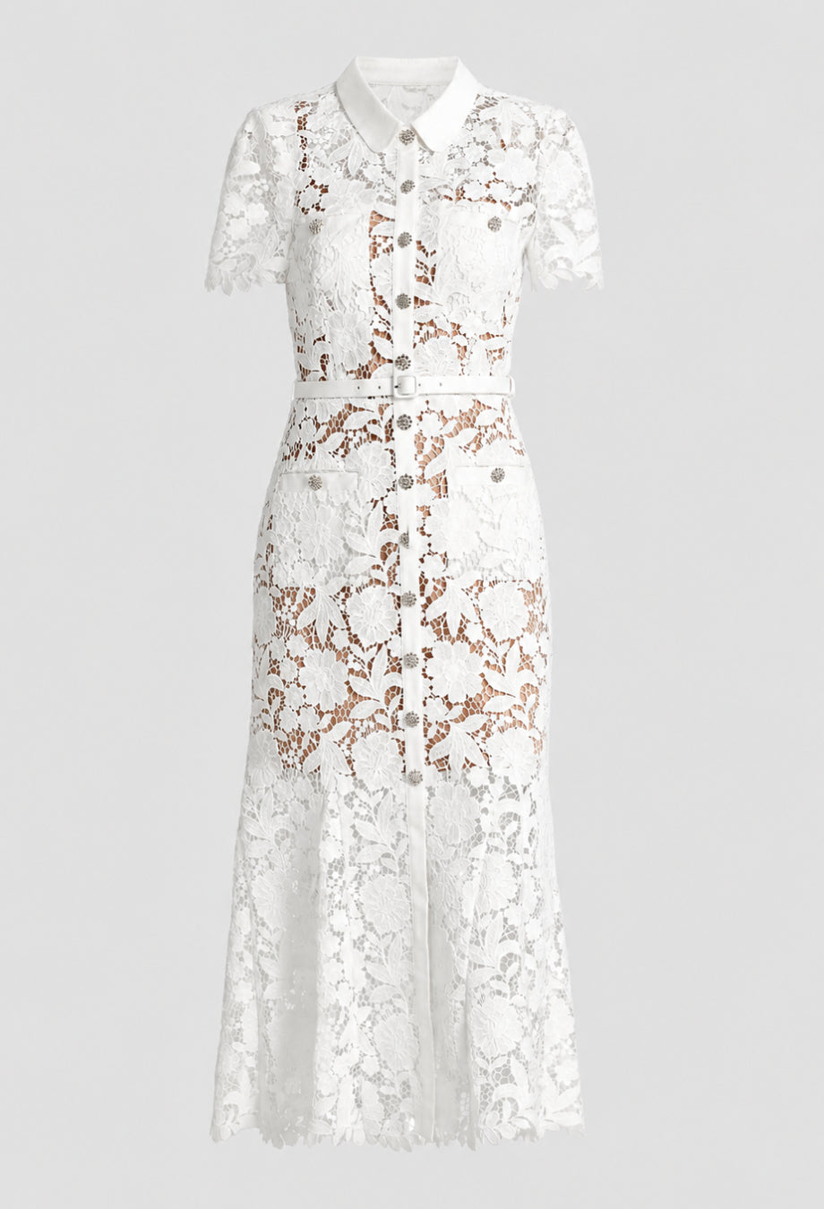 Deanna White Lace Collar Midi Dress with Short Sleeves