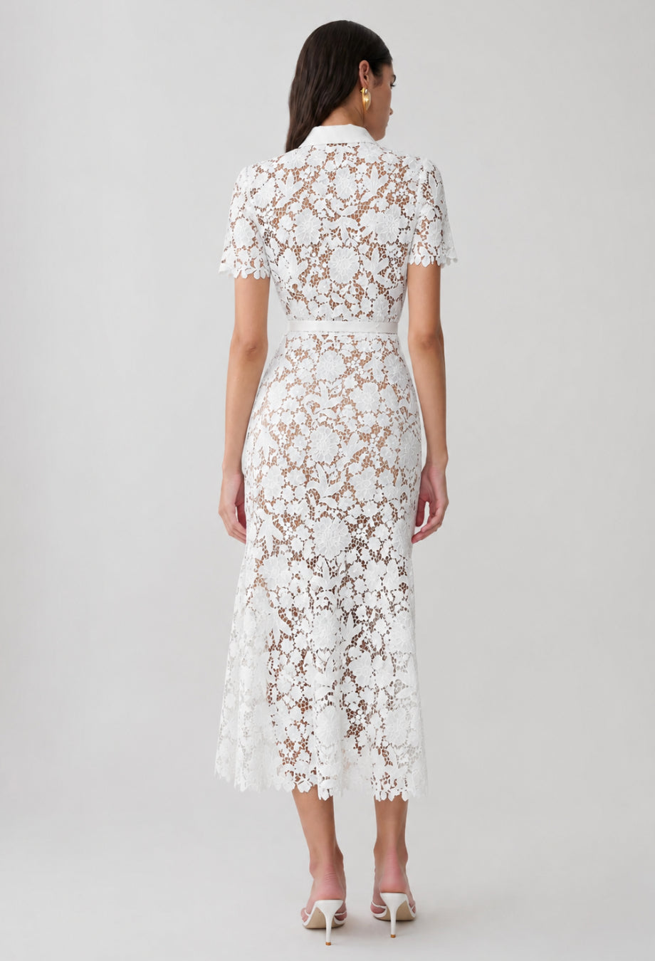 Deanna White Lace Collar Midi Dress with Short Sleeves