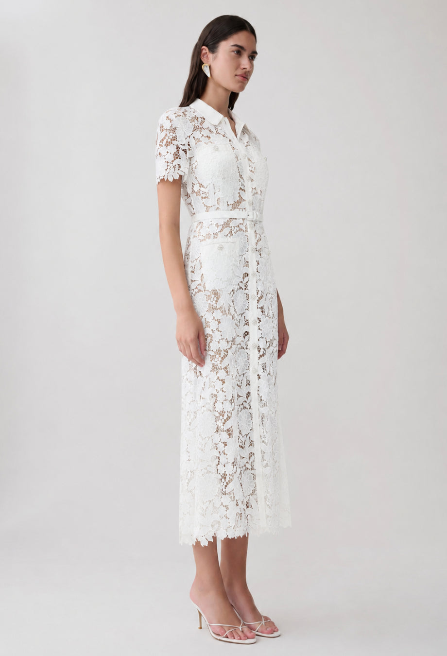 Deanna White Lace Collar Midi Dress with Short Sleeves