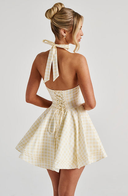 Doris Mini Dress Lemon Gingham