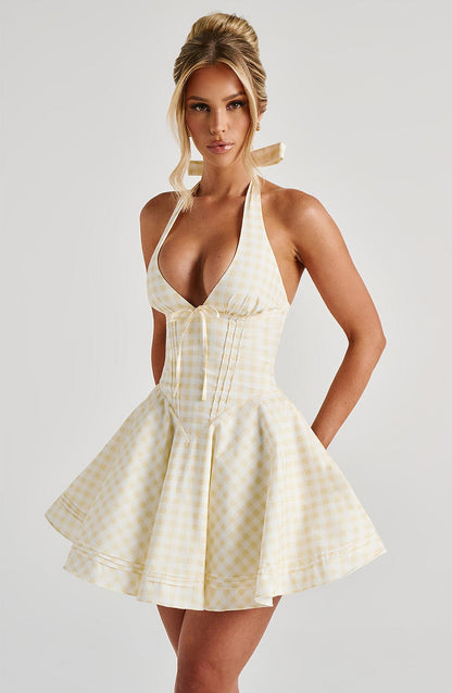 Doris Mini Dress Lemon Gingham
