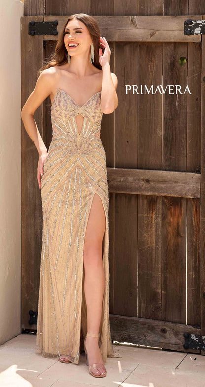 4309 Primavera Keyhole Strapless Beaded Long Dress