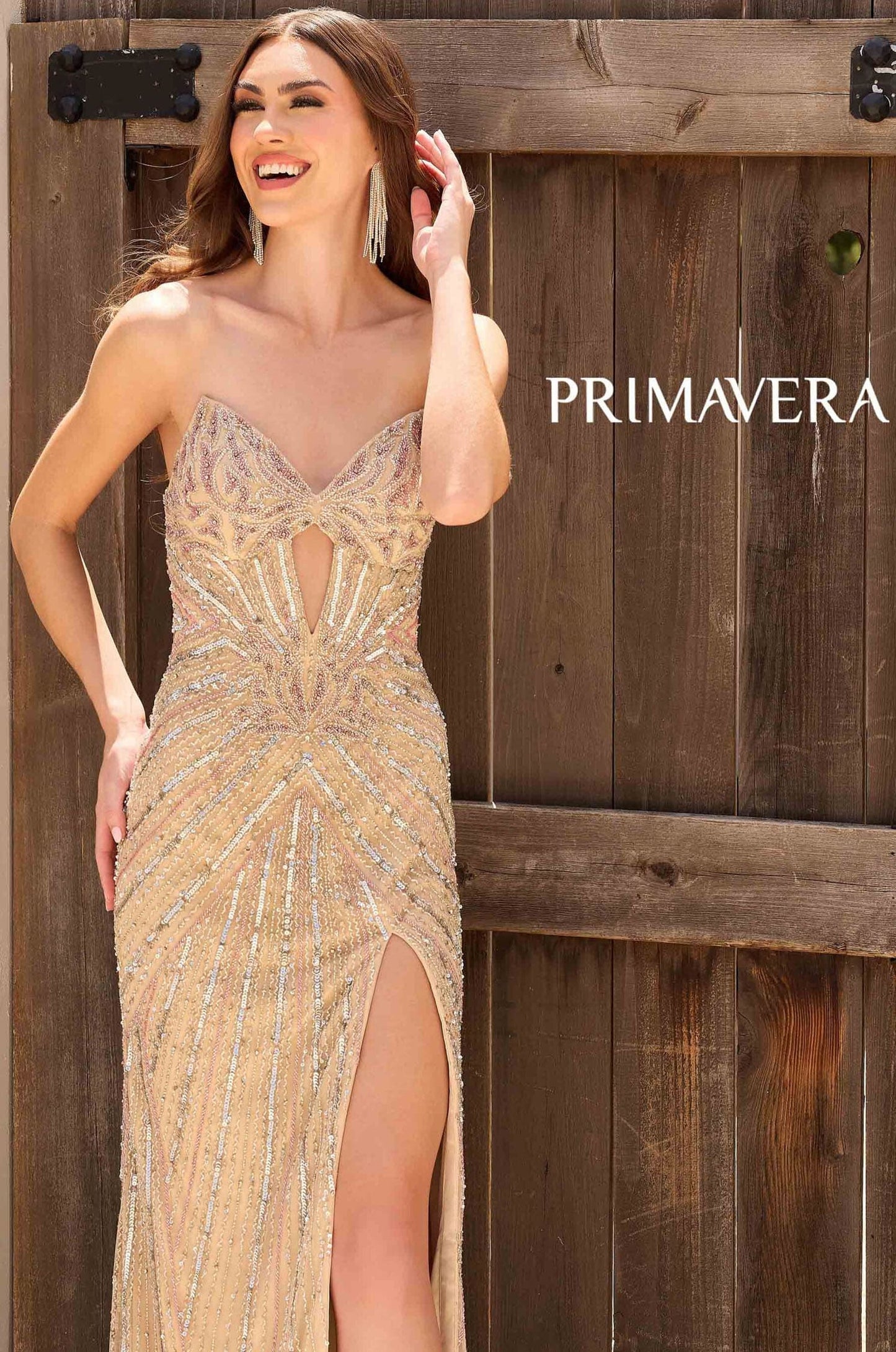 4309 Primavera Keyhole Strapless Beaded Long Dress