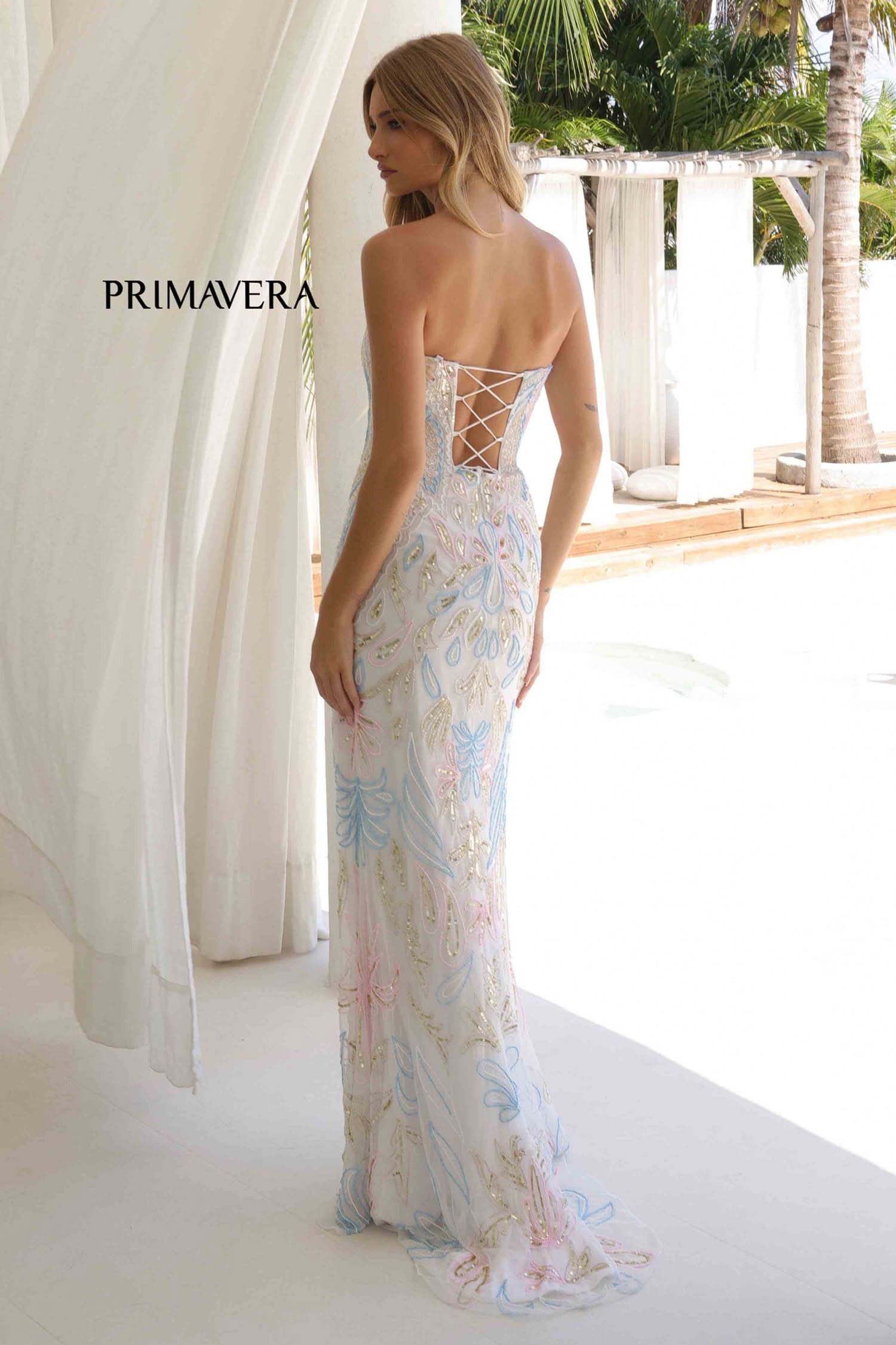 4331 Primavera Beaded Strapless Evening Gown
