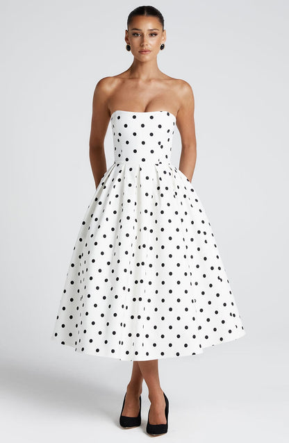 Edith Midi Dress Black Polka Dot Print