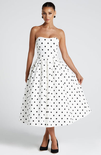 Edith Midi Dress Black Polka Dot Print