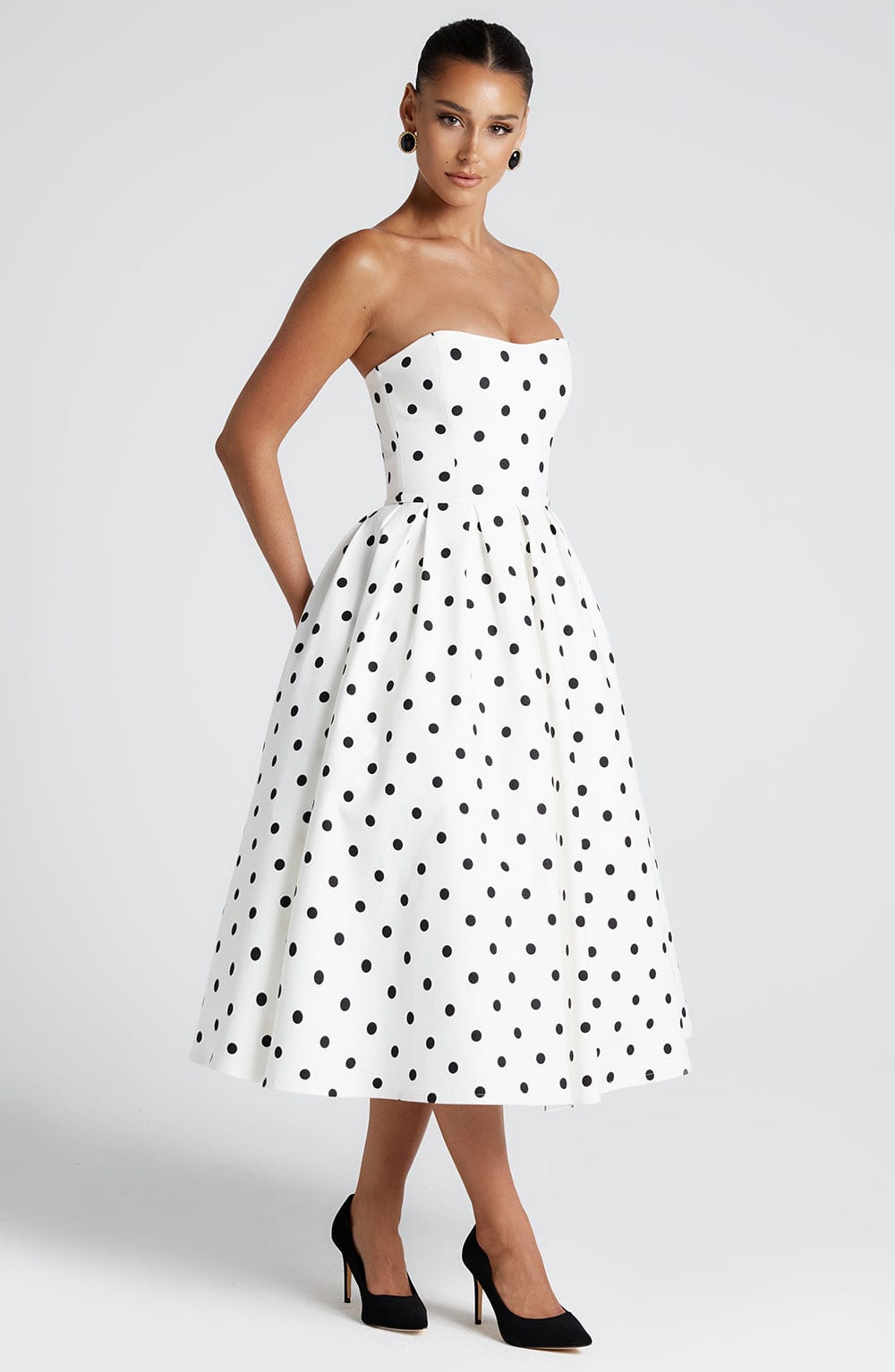 Edith Midi Dress Black Polka Dot Print