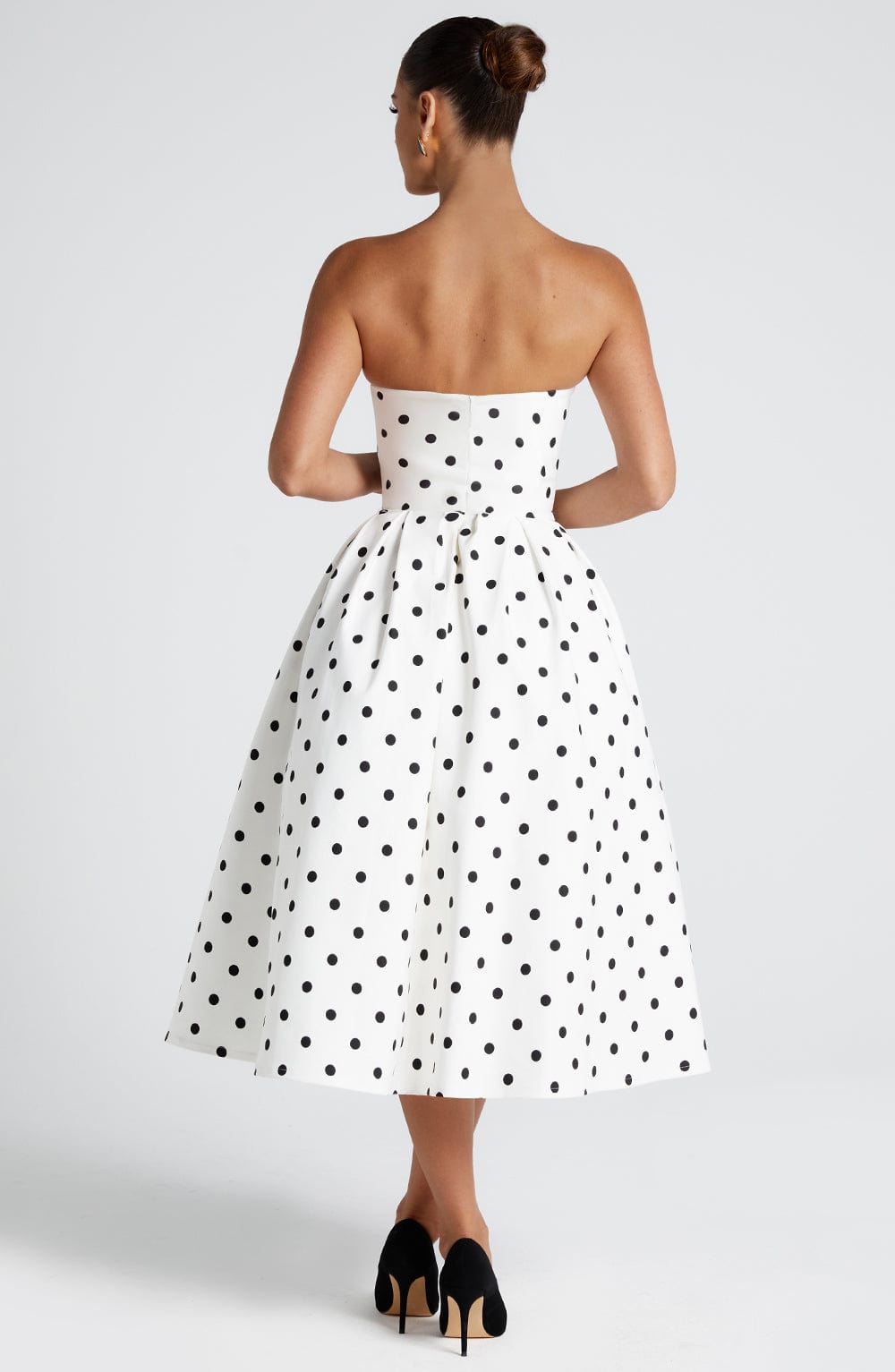 Edith Midi Dress Black Polka Dot Print