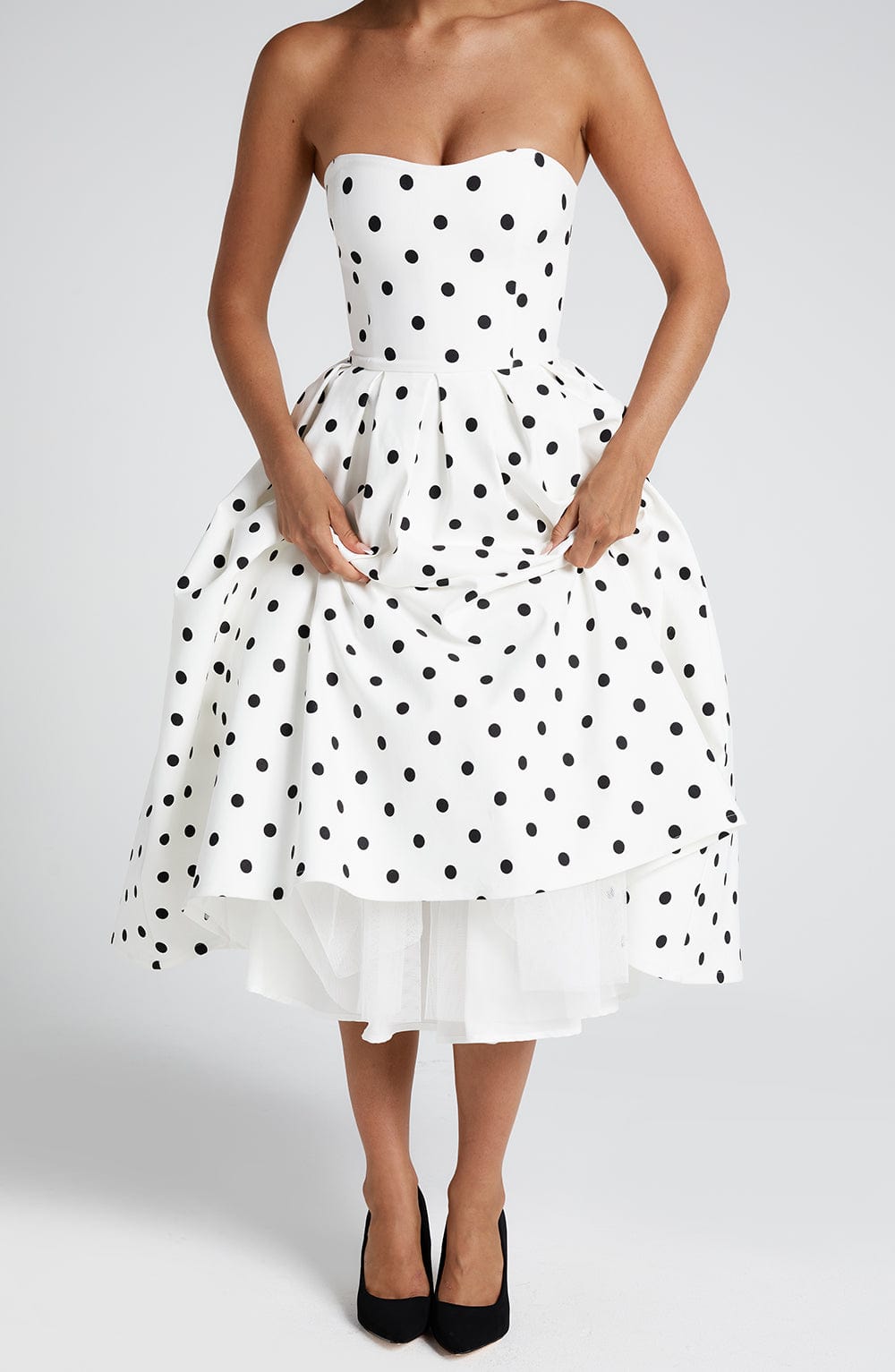 Edith Midi Dress Black Polka Dot Print