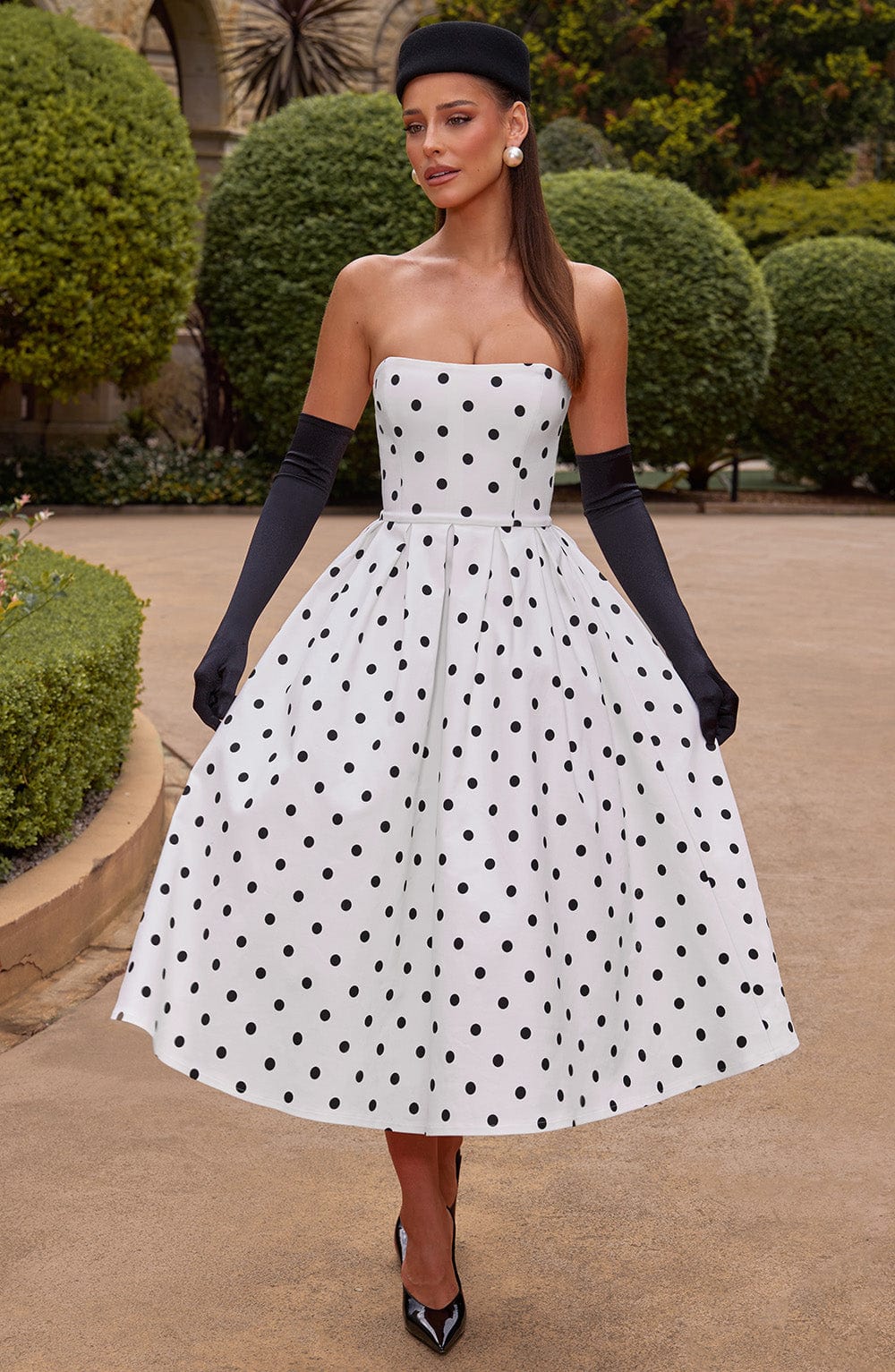 Edith Midi Dress Black Polka Dot Print