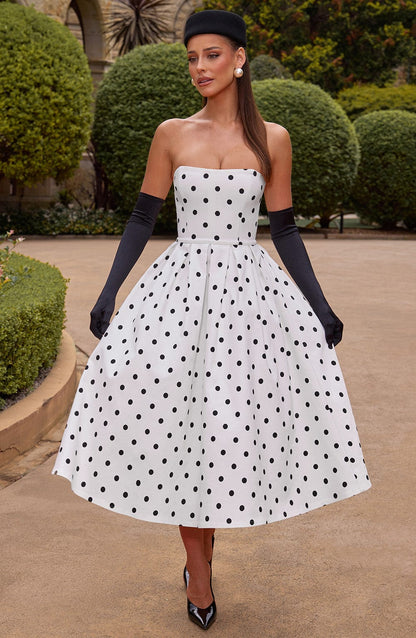Edith Midi Dress Black Polka Dot Print