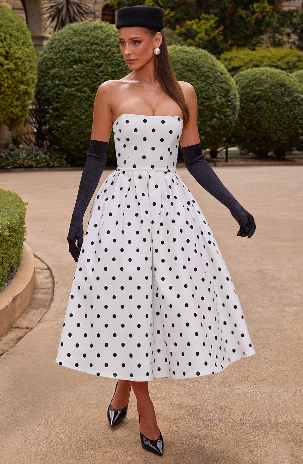 Edith Midi Dress Black Polka Dot Print