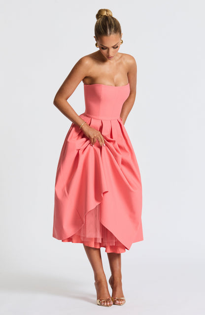 Edith Midi Dress Coral Pink