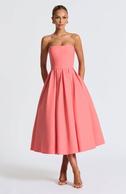Edith Midi Dress Coral Pink