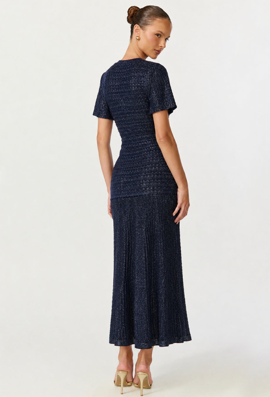 Elinor Navy Rhinestone Knit Midi Dress