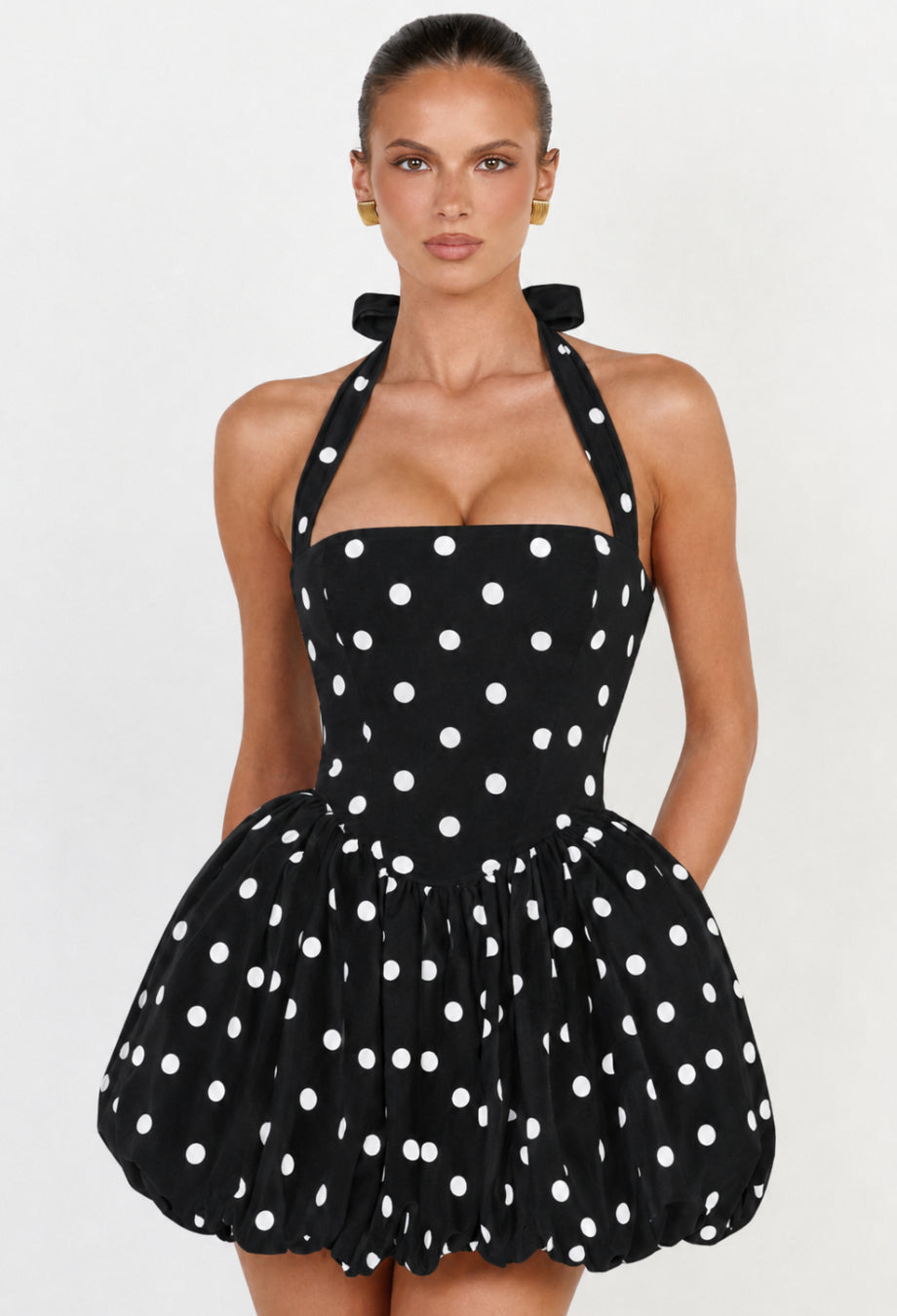 Eloise Polka Dot Mini Dress Black