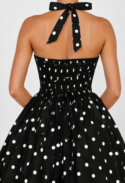 Eloise Polka Dot Mini Dress Black