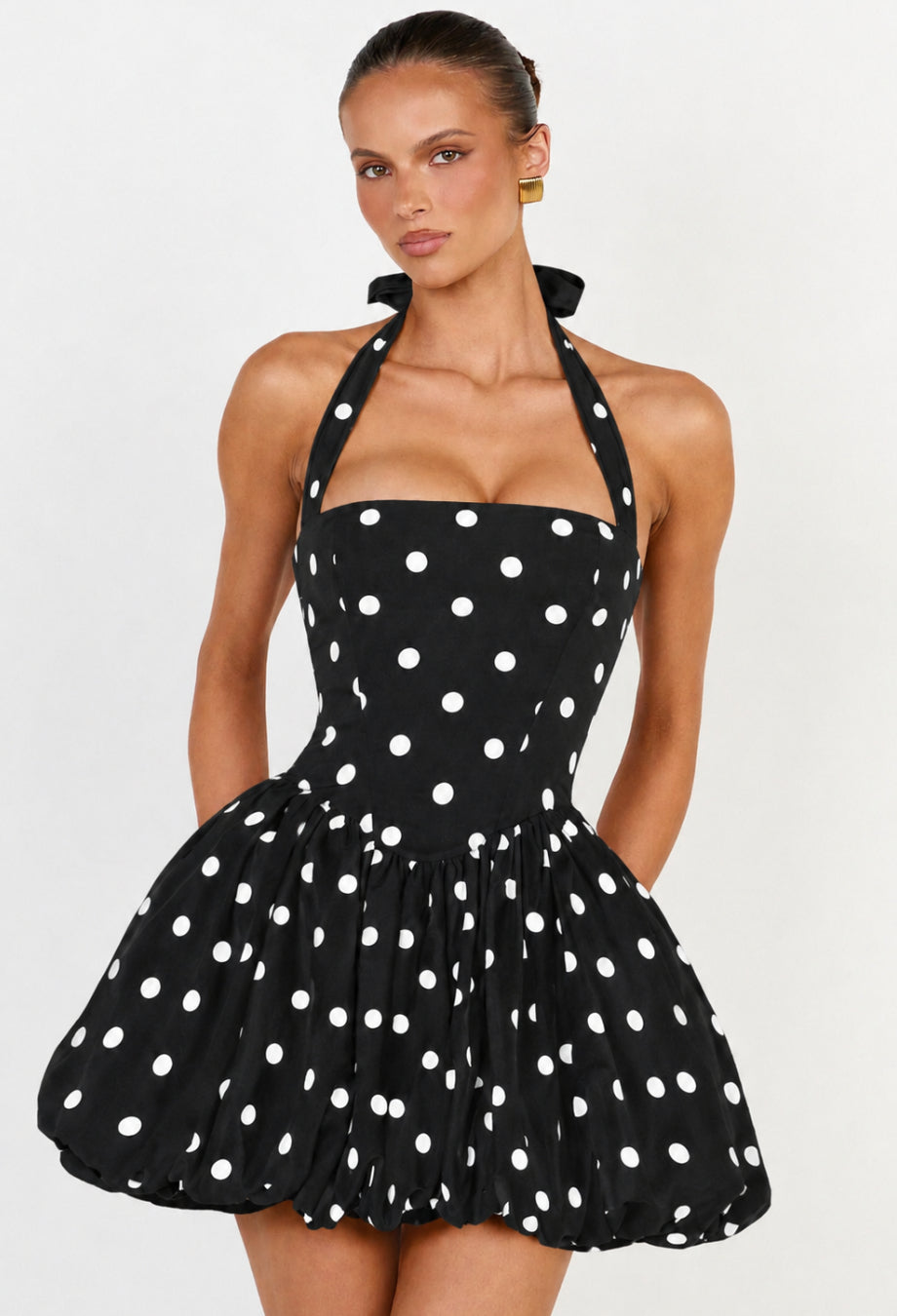 Eloise Polka Dot Mini Dress Black