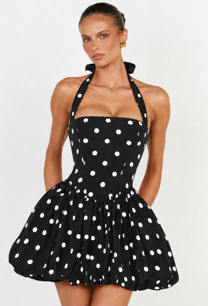 Eloise Polka Dot Mini Dress Black