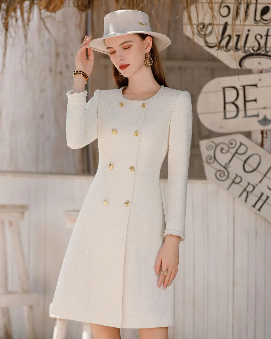 Elowen Long Sleeve Midi Dress Ivory