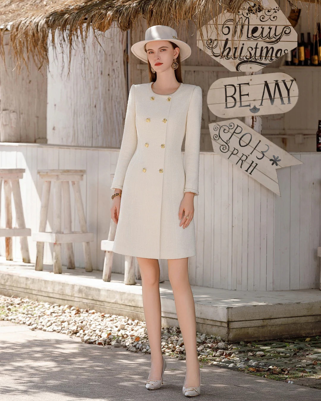 Elowen Long Sleeve Midi Dress Ivory