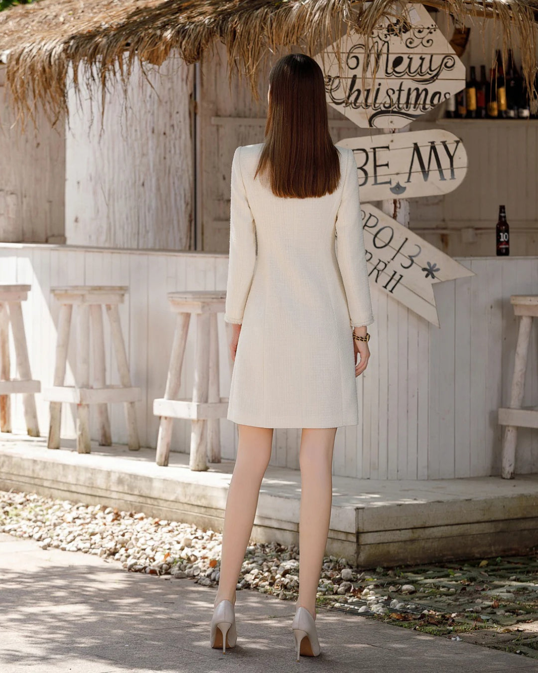 Elowen Long Sleeve Midi Dress Ivory