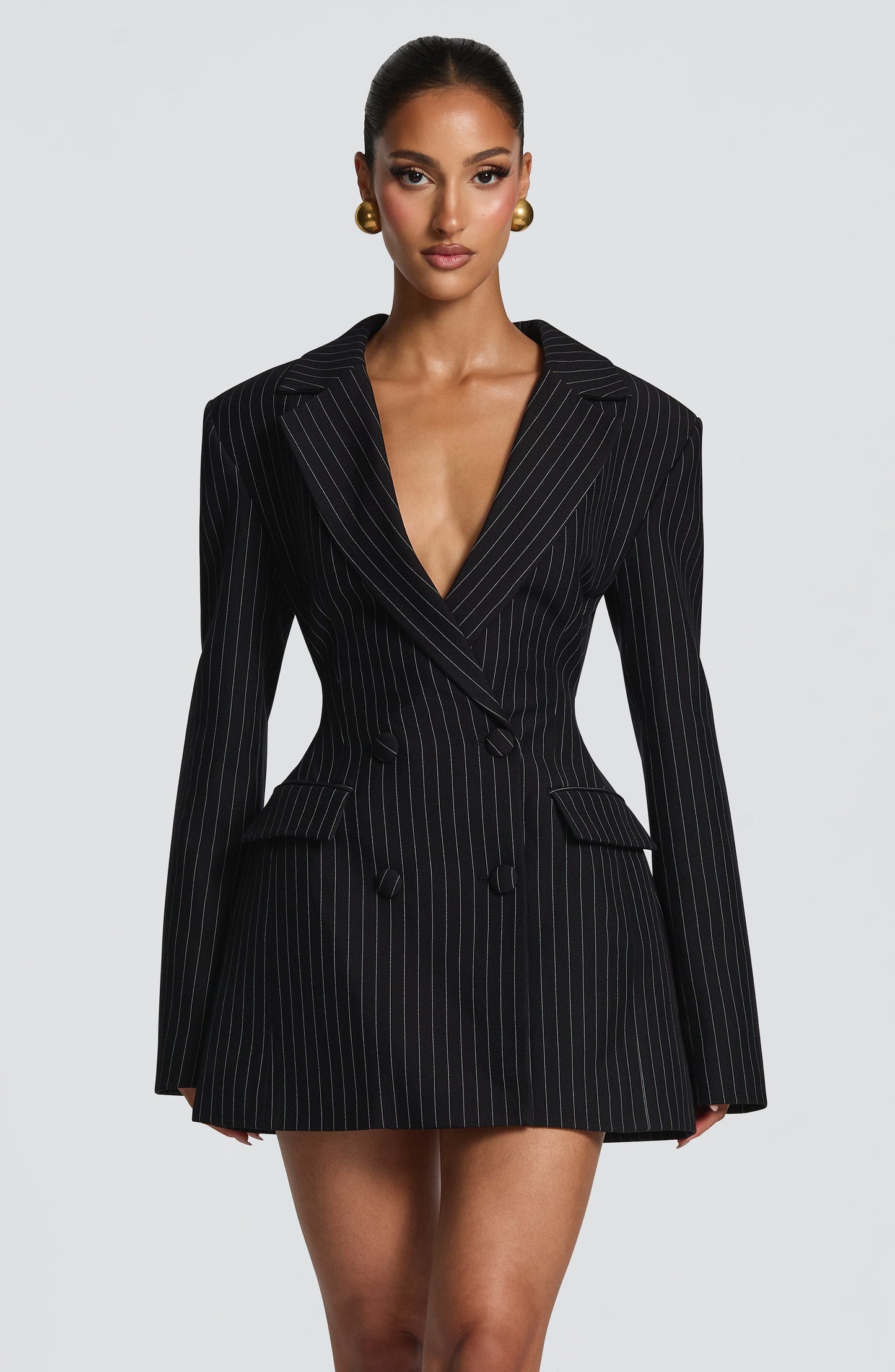 Elvira Mini Dress Black Pinstripe