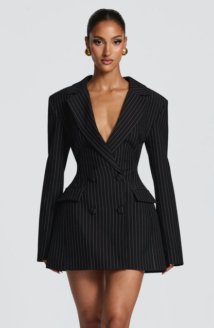 Elvira Mini Dress Black Pinstripe