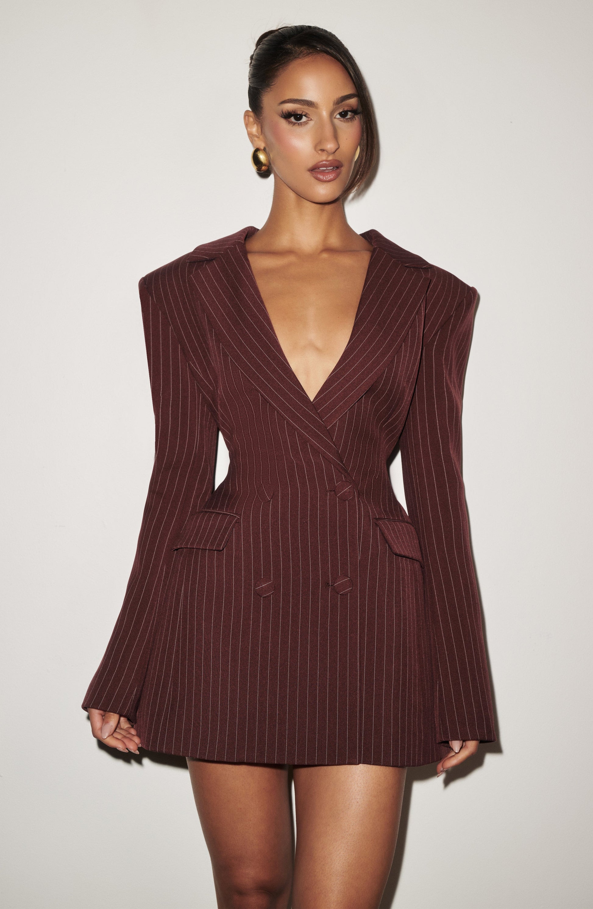 Elvira Mini Dress Burgundy Pinstripe
