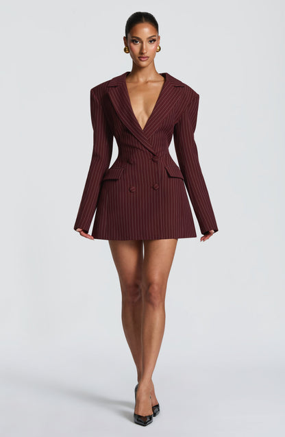Elvira Mini Dress Burgundy Pinstripe