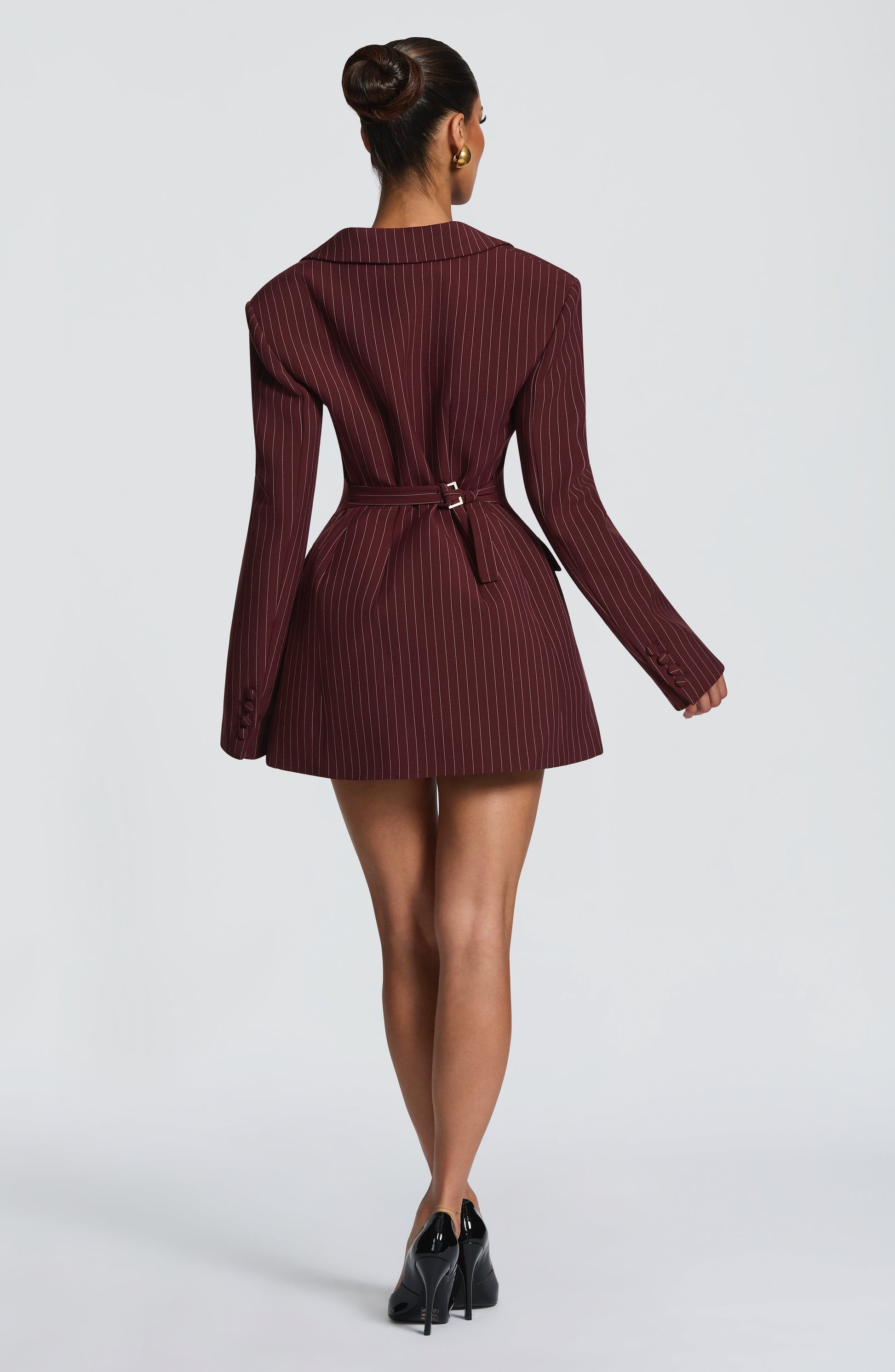 Elvira Mini Dress Burgundy Pinstripe