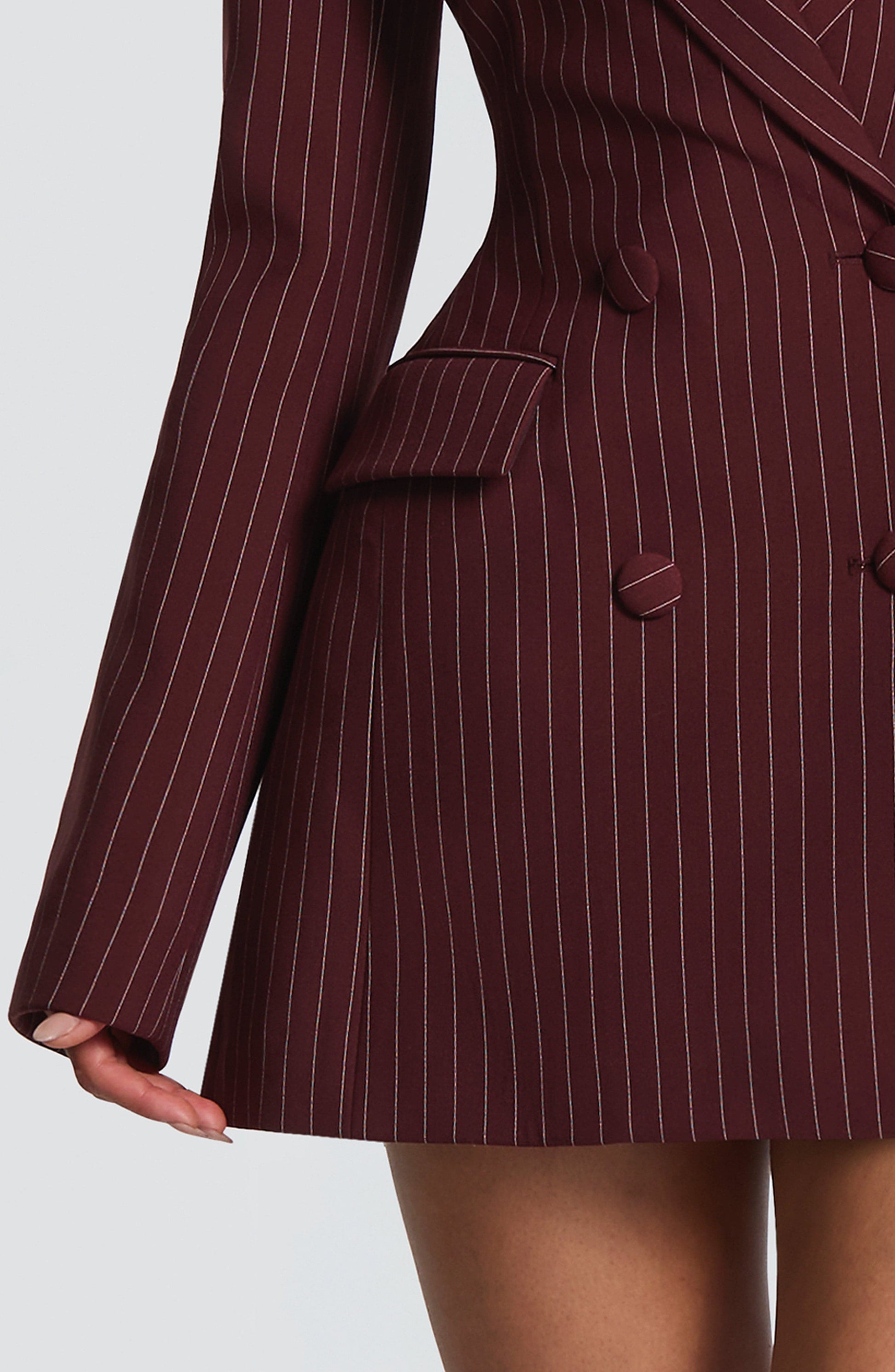 Elvira Mini Dress Burgundy Pinstripe