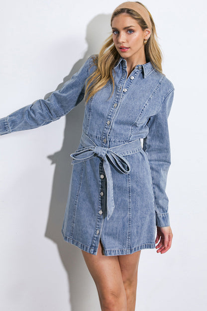BE A LIGHT LONG SLEEVE DENIM SHIRT DRESS