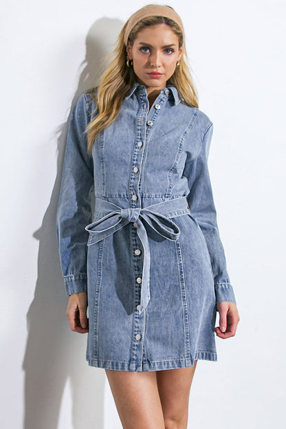 BE A LIGHT LONG SLEEVE DENIM SHIRT DRESS