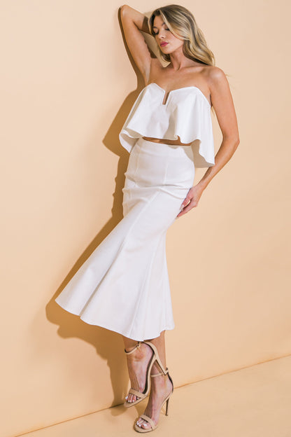SUNSET STROLL WHITE CROP TOP & SKIRT SET