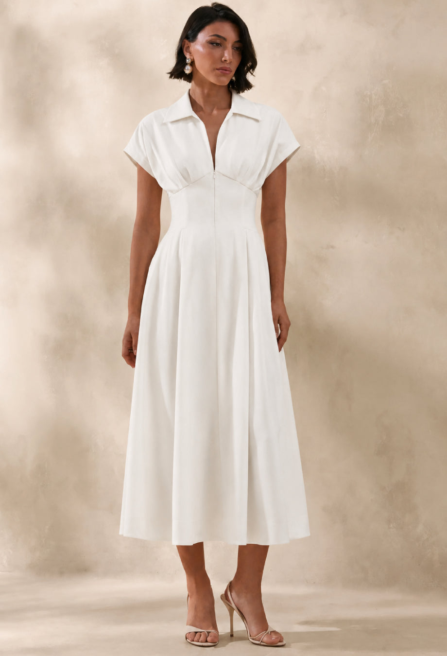 Farlow White Cotton Summer Formal Midi Dress