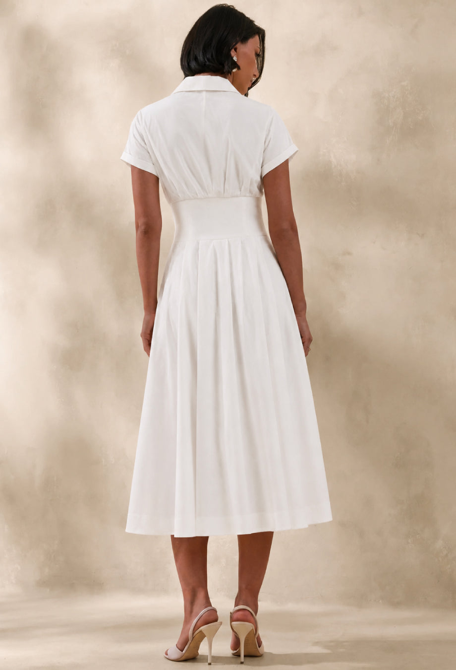 Farlow White Cotton Summer Formal Midi Dress