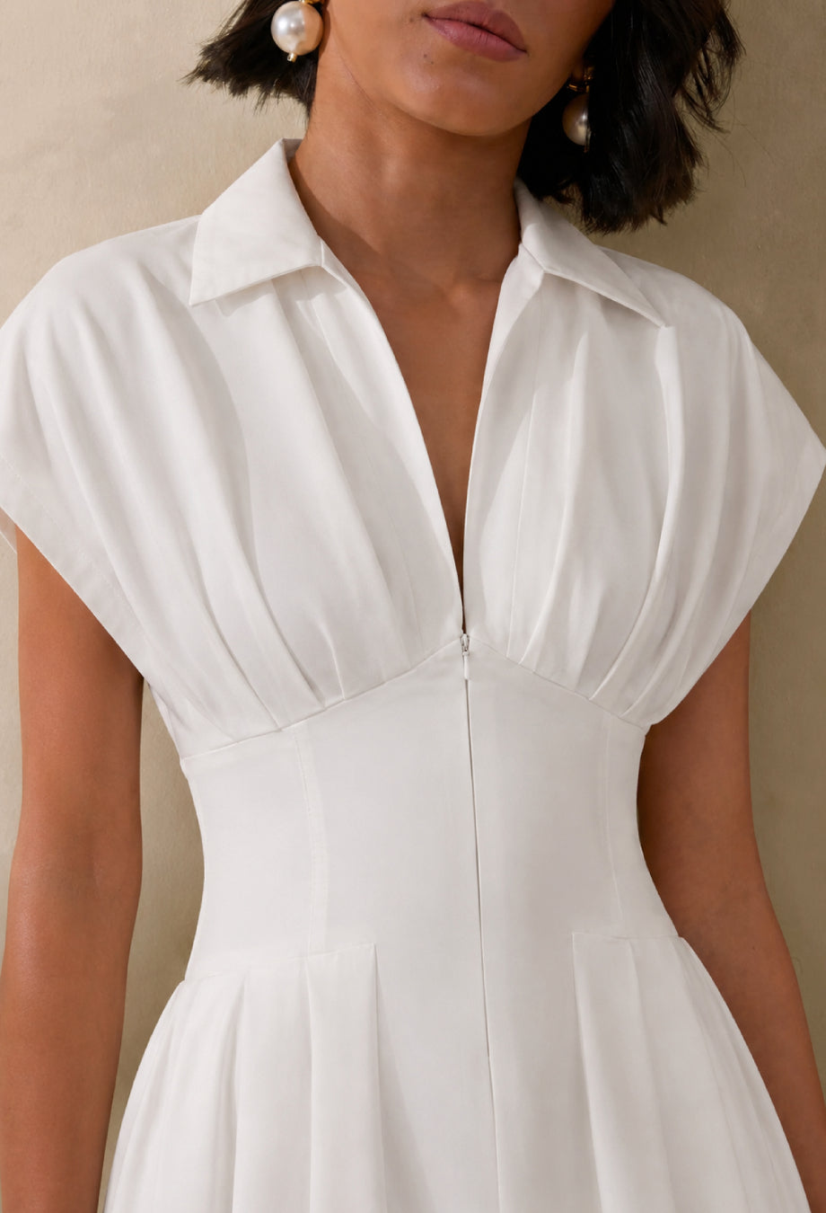 Farlow White Cotton Summer Formal Midi Dress