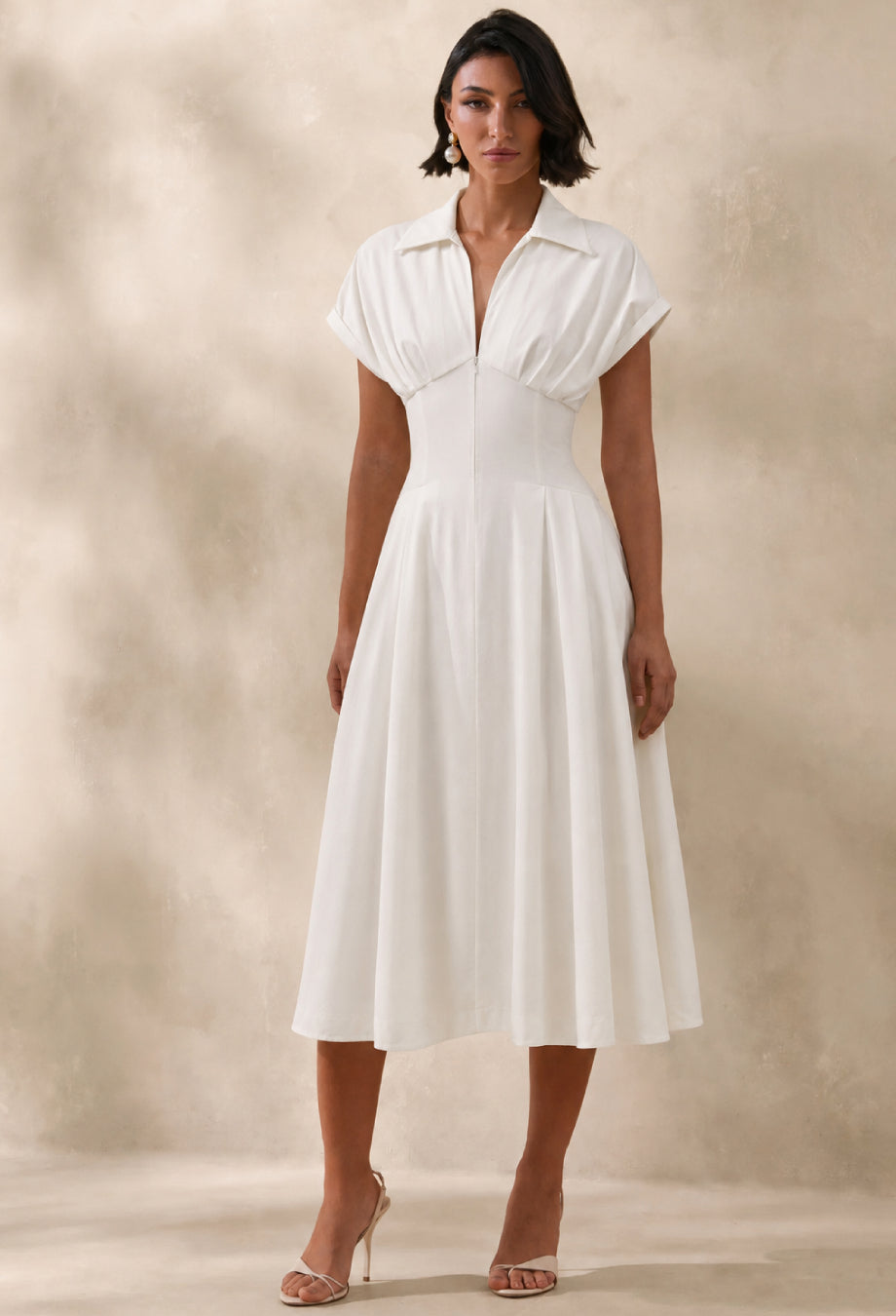 Farlow White Cotton Summer Formal Midi Dress