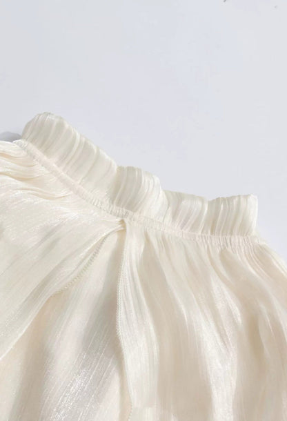 Gabrielle White Ruffle Maxi Dress with Pleated Cape Shawl