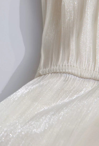 Gabrielle White Ruffle Maxi Dress with Pleated Cape Shawl