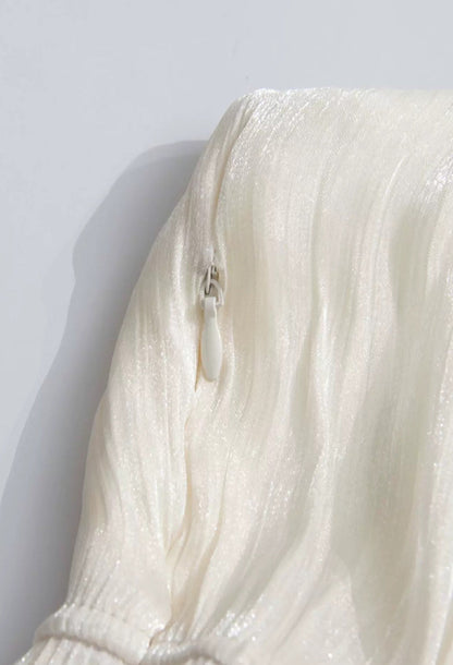 Gabrielle White Ruffle Maxi Dress with Pleated Cape Shawl